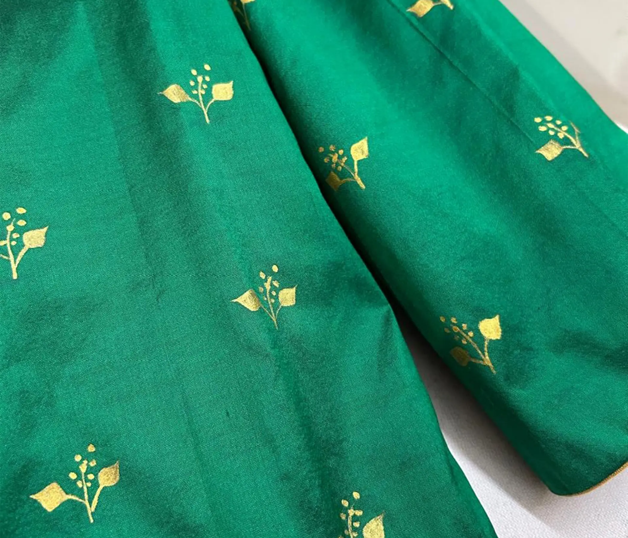 Hand-Painted Emerald Green Silk blouse